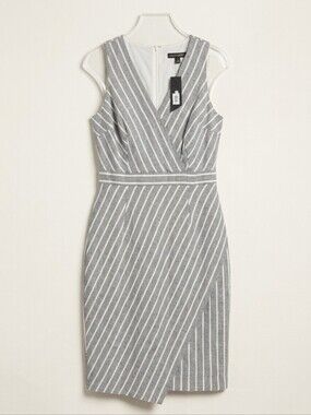 NWT Banana Republic Sleeveless Cotton Linen Blend Faux Wrap sheath dress Sz 4